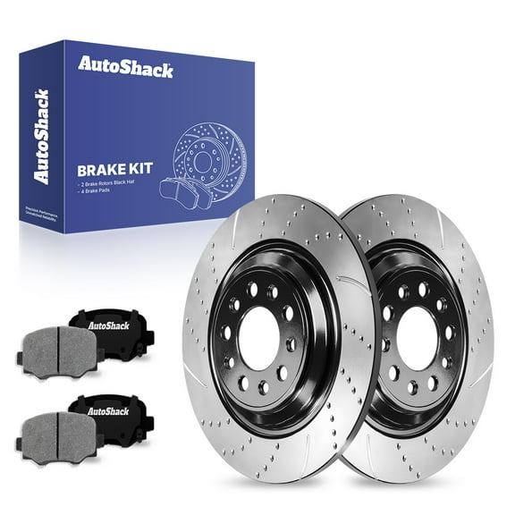 AutoShack 12.6" (320 mm) Rear Solid Drilled & Slotted Brake Rotors E-Coated   Ceramic Brake Pads | Replacement for 2014-2023 Jeep Cherokee | 6-PC Brake Kit | ShadowGuard