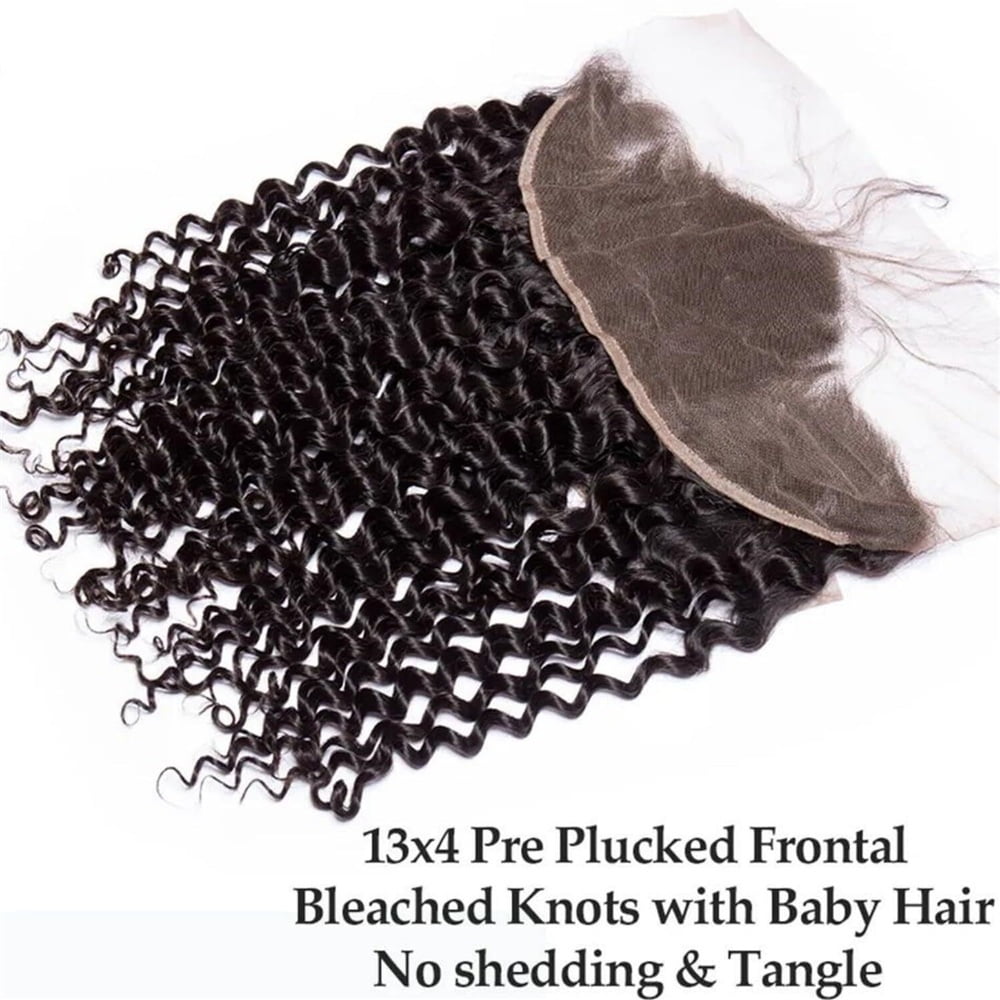 Deep Curly Wave Bundles with Closure Frontal Brazilian Human Hair Full and Thick 3 Bundles with 13x4 Lace Frontal