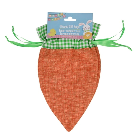 Carrot Shaped Drawstring Fabric Gift Bags 6 x 10.2 Inches for Easter Spring Wedding Candy Cookie Treats Basket Stuffers Egg Hunt Outdoor Wrapping Party Favor Gift Decoration Supplies - Pack of 2