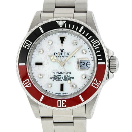 Pre-Owned Rolex Mens Submariner Stainless Steel Oyster Perpetual Mother of Pearl Diamond & Onyx Watch with Coke