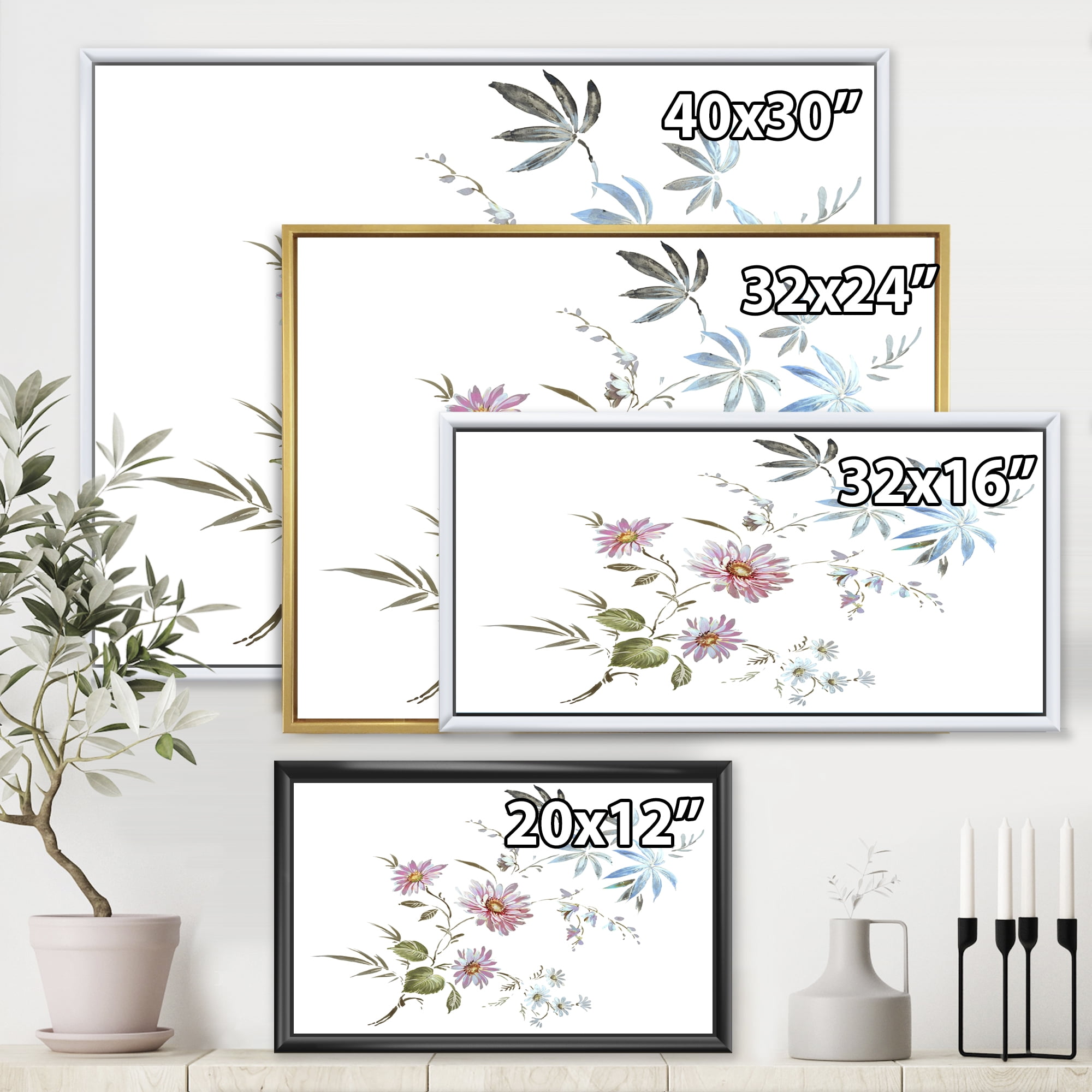 Designart 'Pink and Blue Wildflowers I' Traditional Framed Canvas Wall Art Print