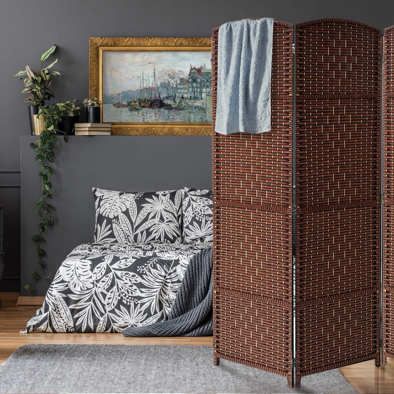Extra Wide - Diamond Weave Fiber Room Divider, 6 Panel (Brown)