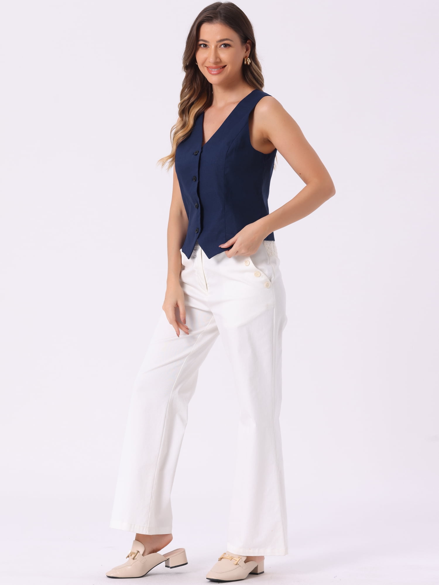 DARING DIVA Women's Waistcoat V Neck Crop Top Summer Vest XL Deep Blue