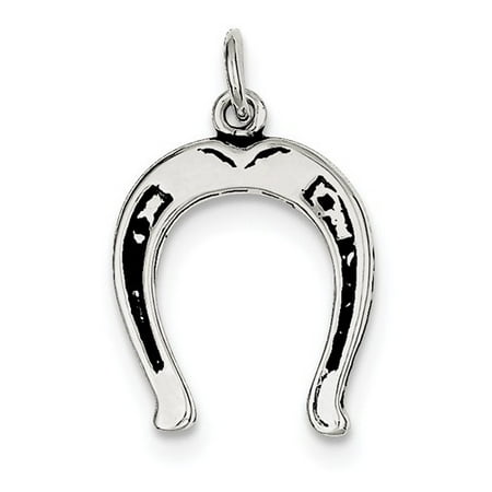 Horse Charm Jewelry - Sterling Silver Antiqued Horse Shoe Charm (0.9in long x 0.7in wide)