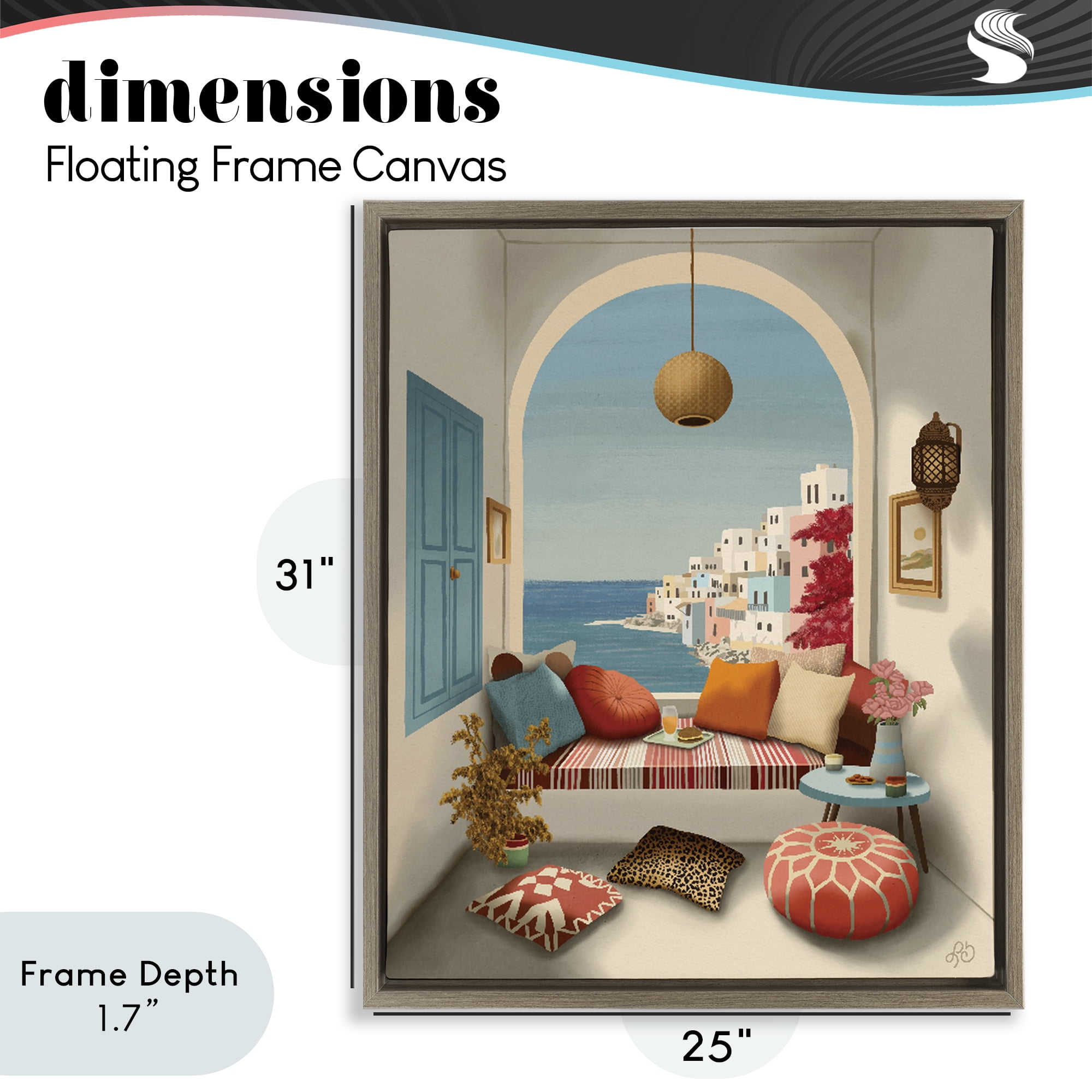 Stupell Industries Mediterranean Seaside Window View Brown Framed Floater Canvas Wall Art, design by Lisa R Dumm