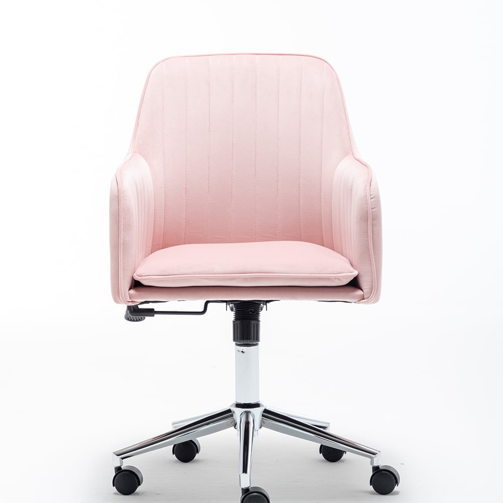 Kepooman Modern Adjustable Velvet Lounge Armchair, Living Room Study Office Swivel Chair with Backrest, Pink Kepooman Modern Adjustable Velvet Lounge Armchair, Living Room Study Office Swivel Chair with Backrest, Pink
