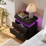 Cubehom Nightstand Set of 2 LED Bedside with 2 Drawers Wood for Adults Bedroom Room Black