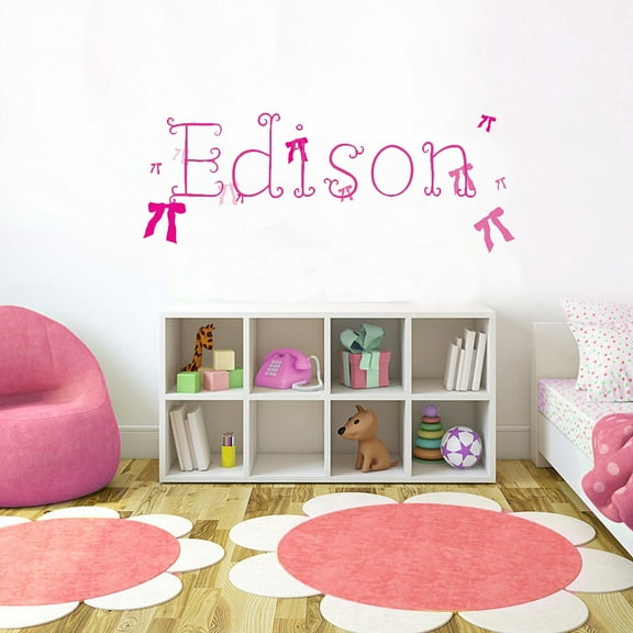 PINK Ribbon Font5 h8" Made-to-Order Baby Name Kid Room Nursery Wall Art Clear Vinyl décor Decal Sticker