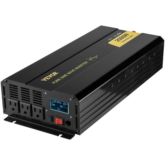 12V to 120V Pure Sine Wave Inverter 2500W, with USB Port, LCD Screen, Remote Control, for Car RV Truck Solar Power System & Outdoor Camping