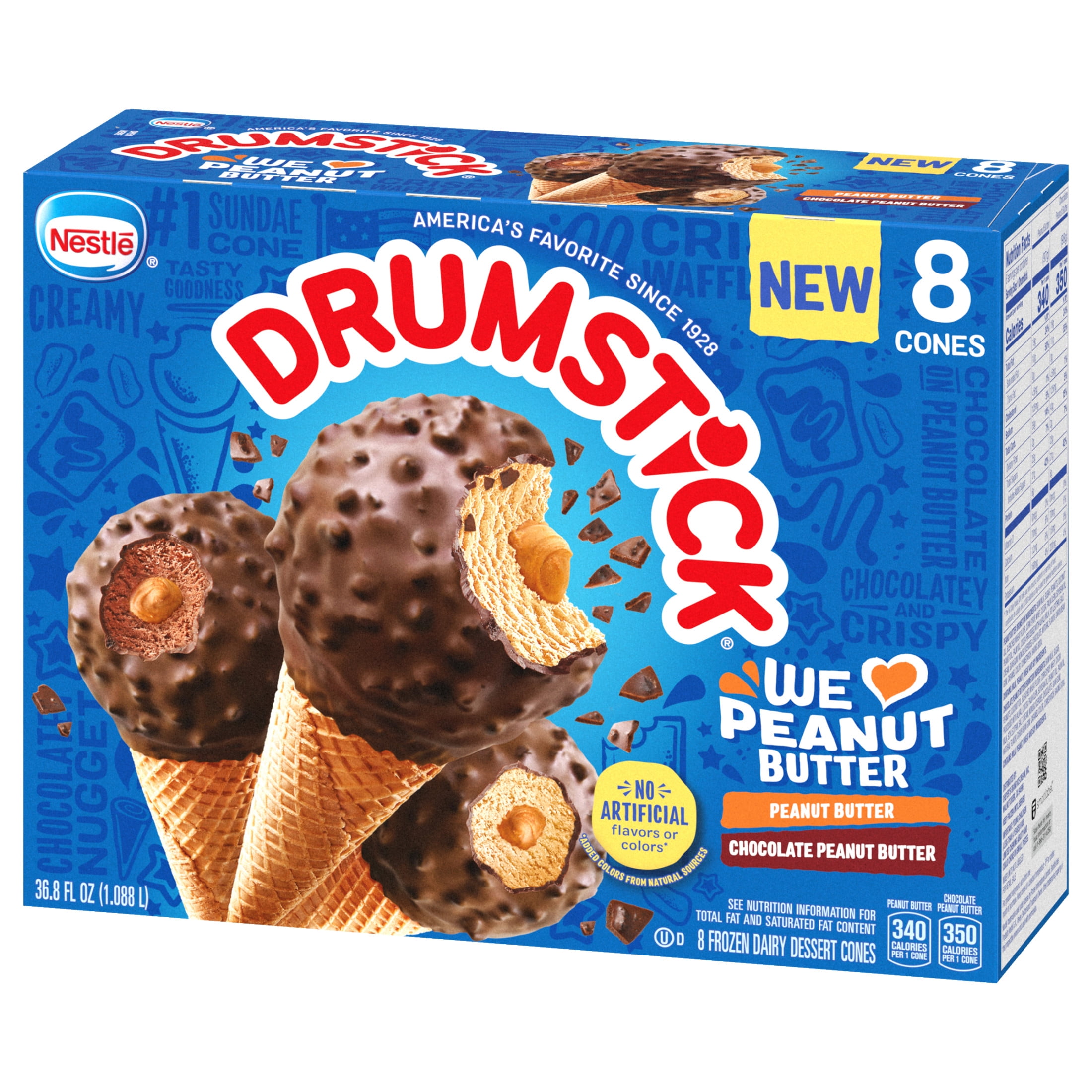 Drumstick Chocolate or Peanut Butter Sundae Cones Variety Pack, Kosher 8 Count