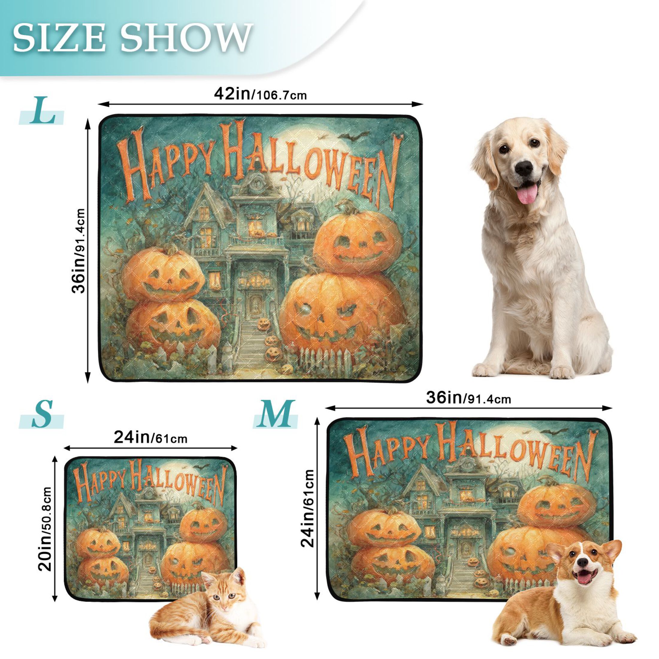 Qxltty Smiling Pumpkin Cat litter Pads Pet Set of 2 Diaper Mats Center Anti-leakage Layer Absorbent Soft and Comfortable