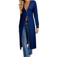 thumbnail image 2 of JUUNthy Long Cardigan for Women, Long Sleeve Slim Fit Deep V Neck Button Front Soft Knit Sweater Outerwear Dark Gray L, 2 of 13