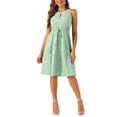 thumbnail image 1 of Vestido midi sin mangas de corte A con cuello en forma de llave y cintura ajustable, estampado de flores pequeñas, color verde claro, talla S, 1 of 5