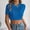 Blue, variant on Munlar Womens Tops Casual Crop Green Blouses Crew Neck Short Sleeve Plain Hollow out Knit Cotton Shirts L