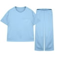 thumbnail image 5 of Diufon Girls Pajama Sets Casual Short Sleeve Crewneck Tops and Elastic Wide Leg Pants Stain Homewear Set, 5 of 7