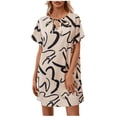 thumbnail image 1 of Vestido Corto de Verano, Vestido Casual de Cuello Redondo de la Mitad de la Manga de la Estampa Ruffle Hecho de Poliéster Cómodo para Primavera Verano, Vestido de Verano con Mangas, 1 of 5
