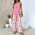thumbnail image 2 of WTOBBY Women's Summer Vacation Outfit, Double-Layer Sleeveless Vest Top & Loose Casual Pants 2-Piece Set, Lightweight Travel Wear,Hot Pink XL, 2 of 3