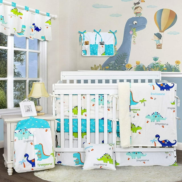 Dinosaur Nursery Bedding Sets Boys Blue White Crib Bedding Cute Animal