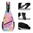 thumbnail image 3 of Full Print Chest Bag 8×15in Outer Large Bag On Both Sides Of Mesh Bag Inside Pocket Design Sponge Pad Shoulder Strap Tie-dye Pattern Rainbow Colors Tie-dye Background_2, 3 of 8