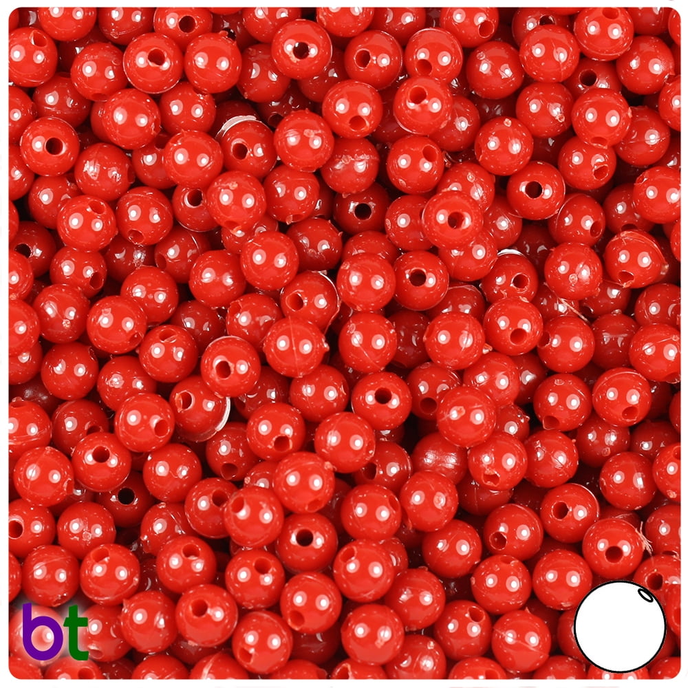 BeadTin Red Opaque 6mm Round Plastic Beads (500pcs)