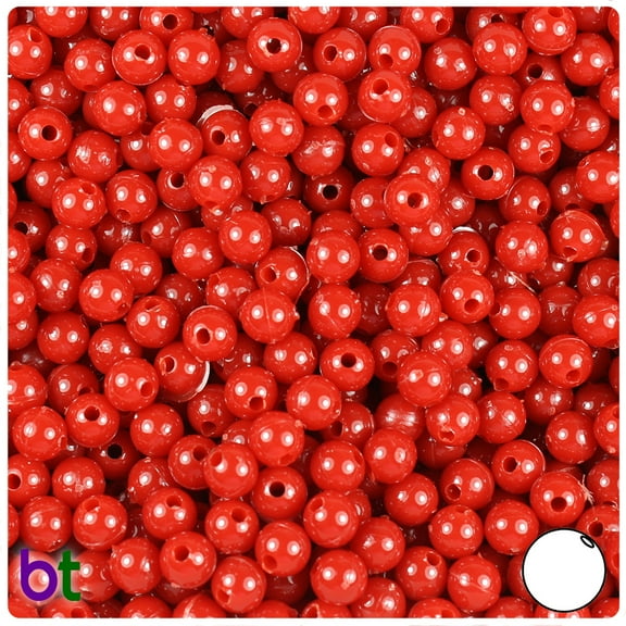 BeadTin Red Opaque 6mm Round Plastic Beads (500pcs)