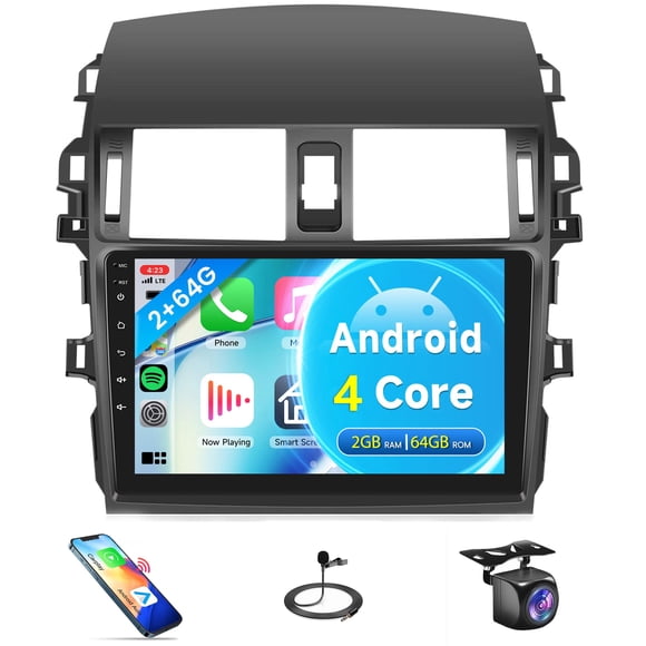 Radio de Voiture 2G+64G pour Toyota Corolla 2009-2013, Stéréo de Voiture Android Sans Fil Carplay, Rimoody Écran Tactile 9 Pouces pour Corolla Android Auto Bluetooth GPS