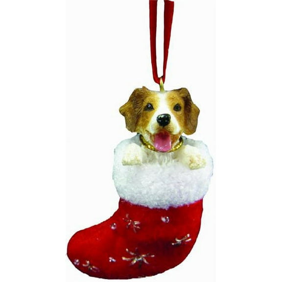 Brittany Spaniel Stocking Ornament with "Santa's Little Pals" Hand Painted