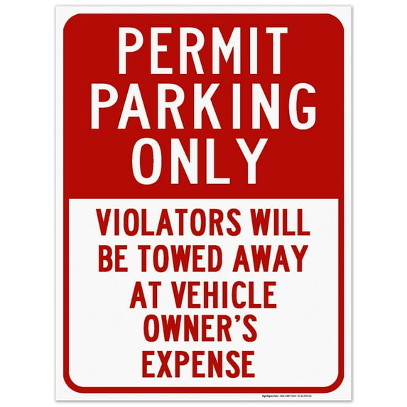 Permit Parking Only Red Sign, Board, 18x24 Corrugated Plastic
