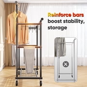 HOKEEPER Heavy Duty Double Rails Clothes Rack with Shelves, 450lbs Capacity Steel Garment Rack with Wheels, Commercial Grade Adjustable Length Bottom Mesh Shelf for Storage, Black