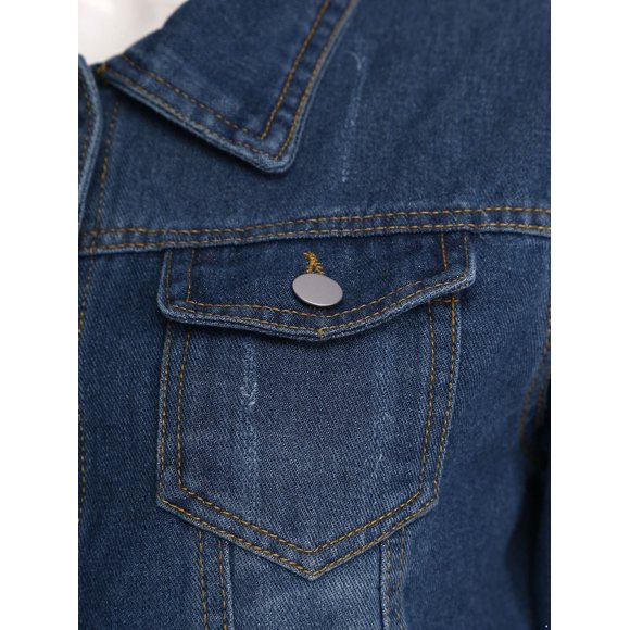 Eandarui Veste en Denim Décontractée pour Femme, Boutonnée, Manches Mi-Longues, Manteau en Jean d'Automne, Hauts, Bleu Foncé, 5TG