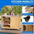 thumbnail image 4 of DEXTRUS Chariot d'Îlot de Cuisine sur Roulettes avec Tablettes Ajustables, Mobilier de Patio en Bois Massif et Dessus en Acier Inoxydable, Naturel, 4 of 11