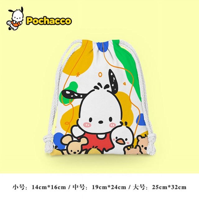 Cute Pochacco Bundle Pocket Sanrio Cartoon Print Drawstring Storage Bag Ladies Girls Portable Folding Bag Drawstring Bag Gift