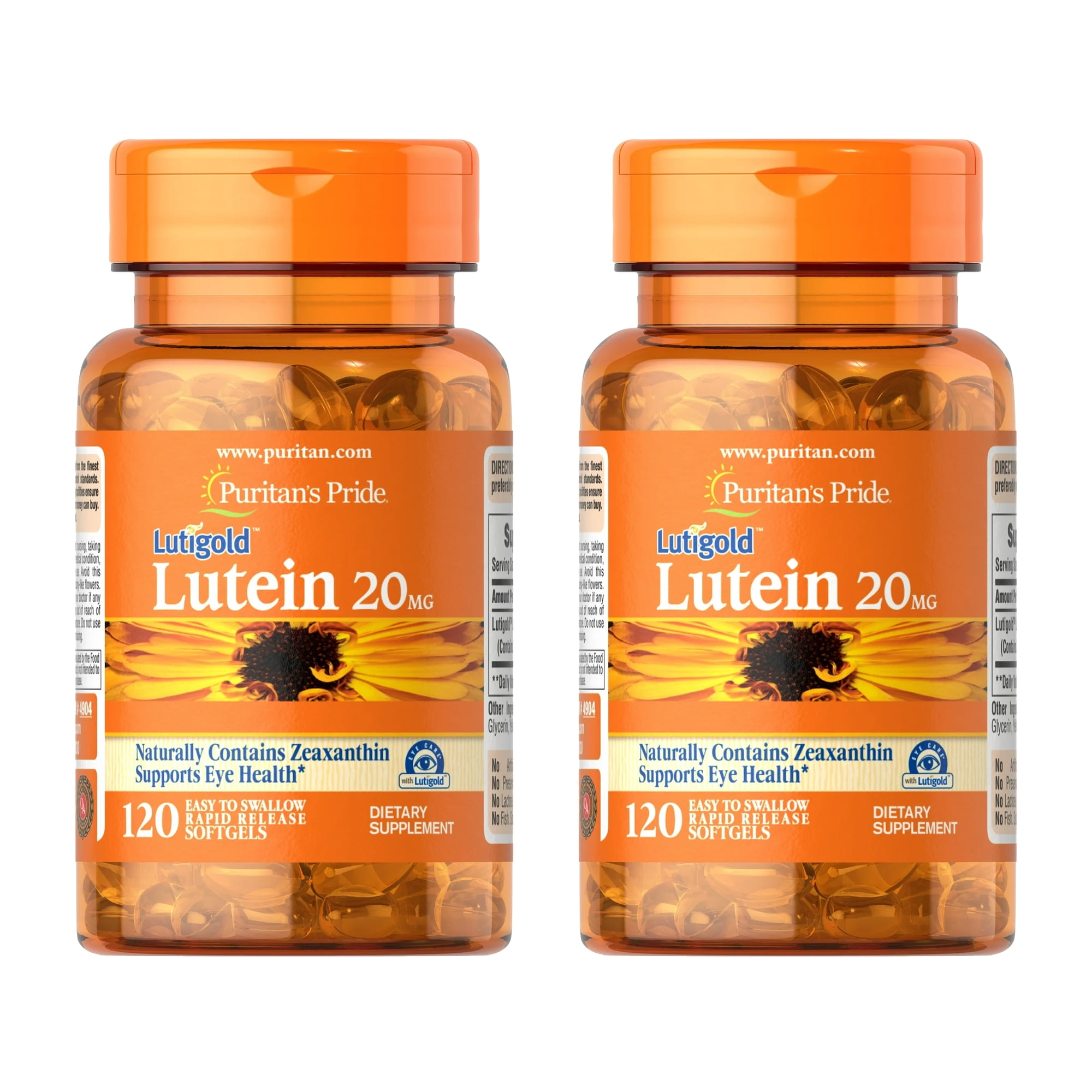 (2 pack) Puritans Pride Lutein 20 mg with Zeaxanthin Softgels, 120 Count