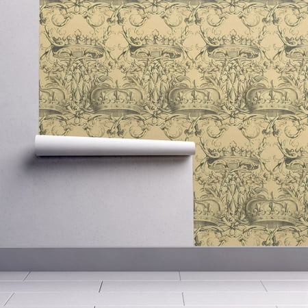 - Wallpaper Roll or Sample: Crown Royal Rococo Baroque Damask Parchment