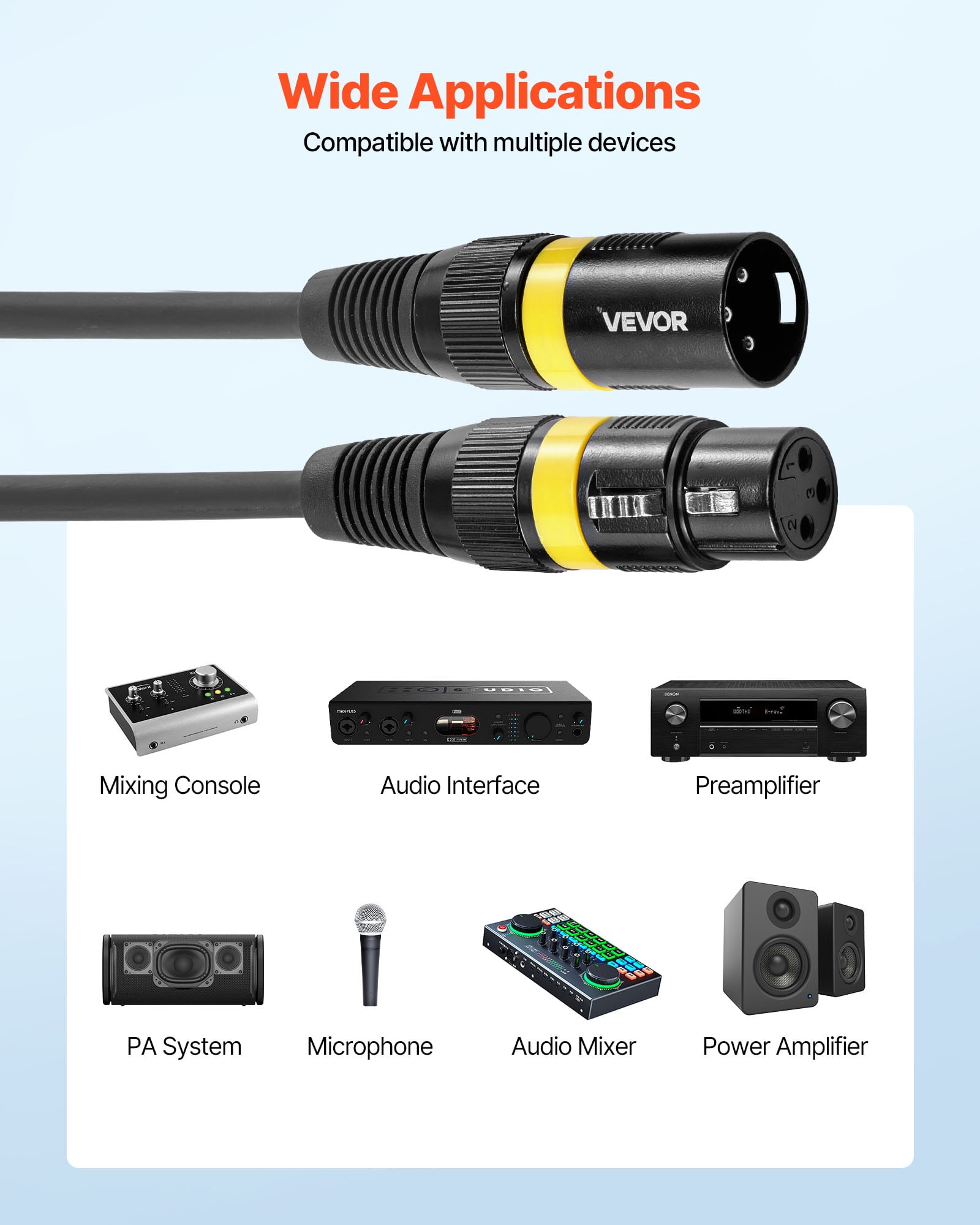 VEVOR XLR Cable 100 ft, 2 Pack, Shielded Balanced DMX Male to Female Microphone Cables, Gold-Plated 3-Pin XLR Mic Speaker Cord Wires, for Stage Lighting,Microphones, Amplifier, Mixer, Speaker Systems