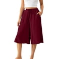 thumbnail image 2 of QATAINLAV Women's Oversized Wide Leg Capri Pants Elastic Waist Drawstrings Casual Linen Capris Summer Leightweight Cropped Trousers Wine XL, 2 of 9