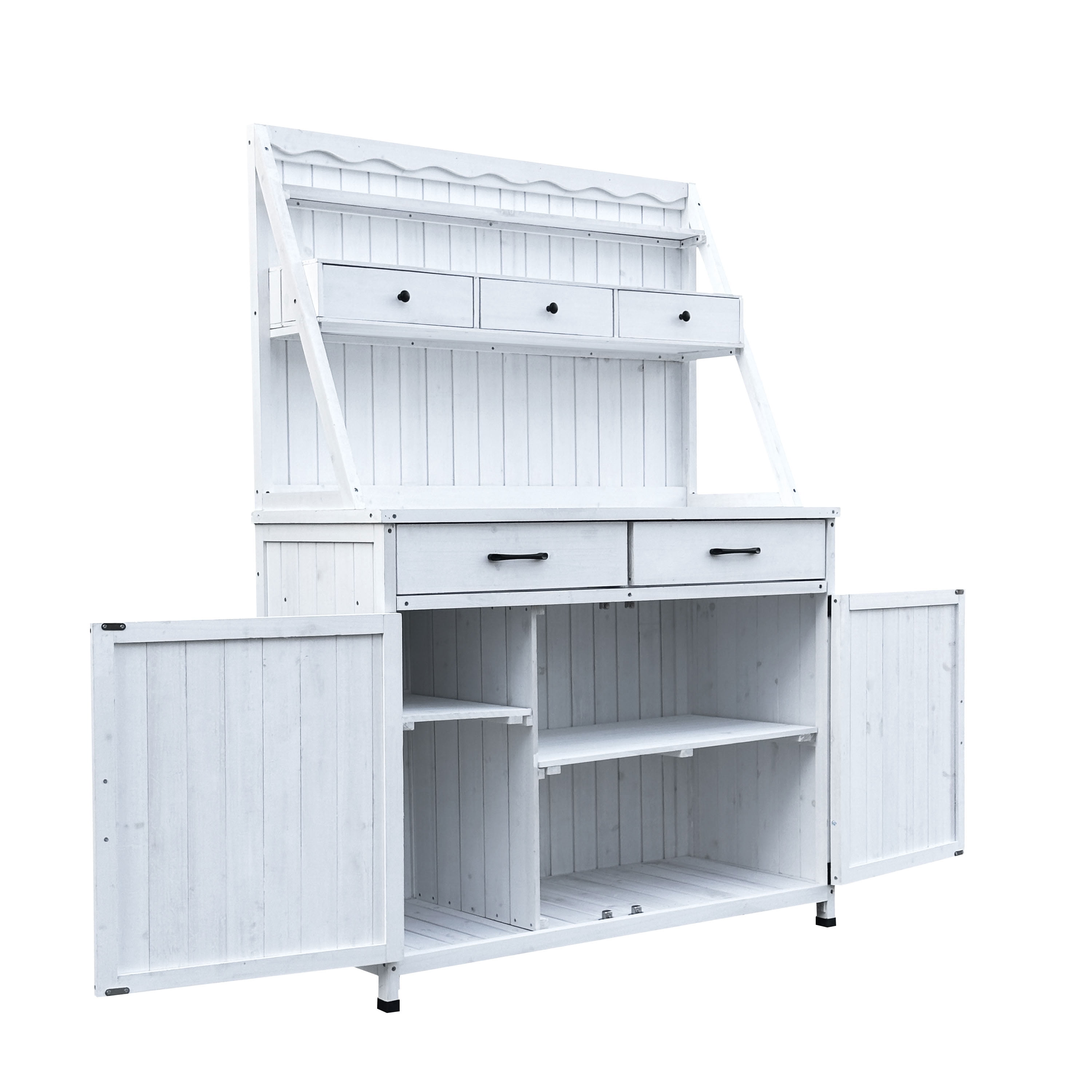 MAYEERTY 64.5" Tall Wood Potting Bench, Outdoor Garden Workstation with Drawers, Storage Cabinet, for Patio, Backyard, Greenhouse
