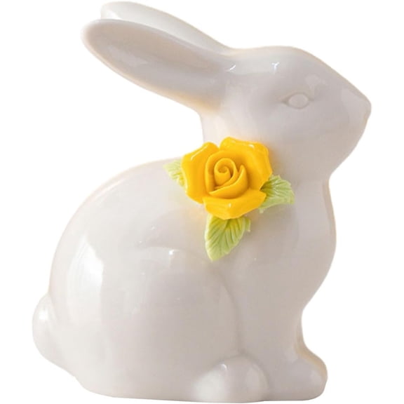 Ceramic Rabbit Figurine, White Bunny Easter Decor, Spring Rabbit Table Centerpiece, Home Decor Figurine for Desk Shelf