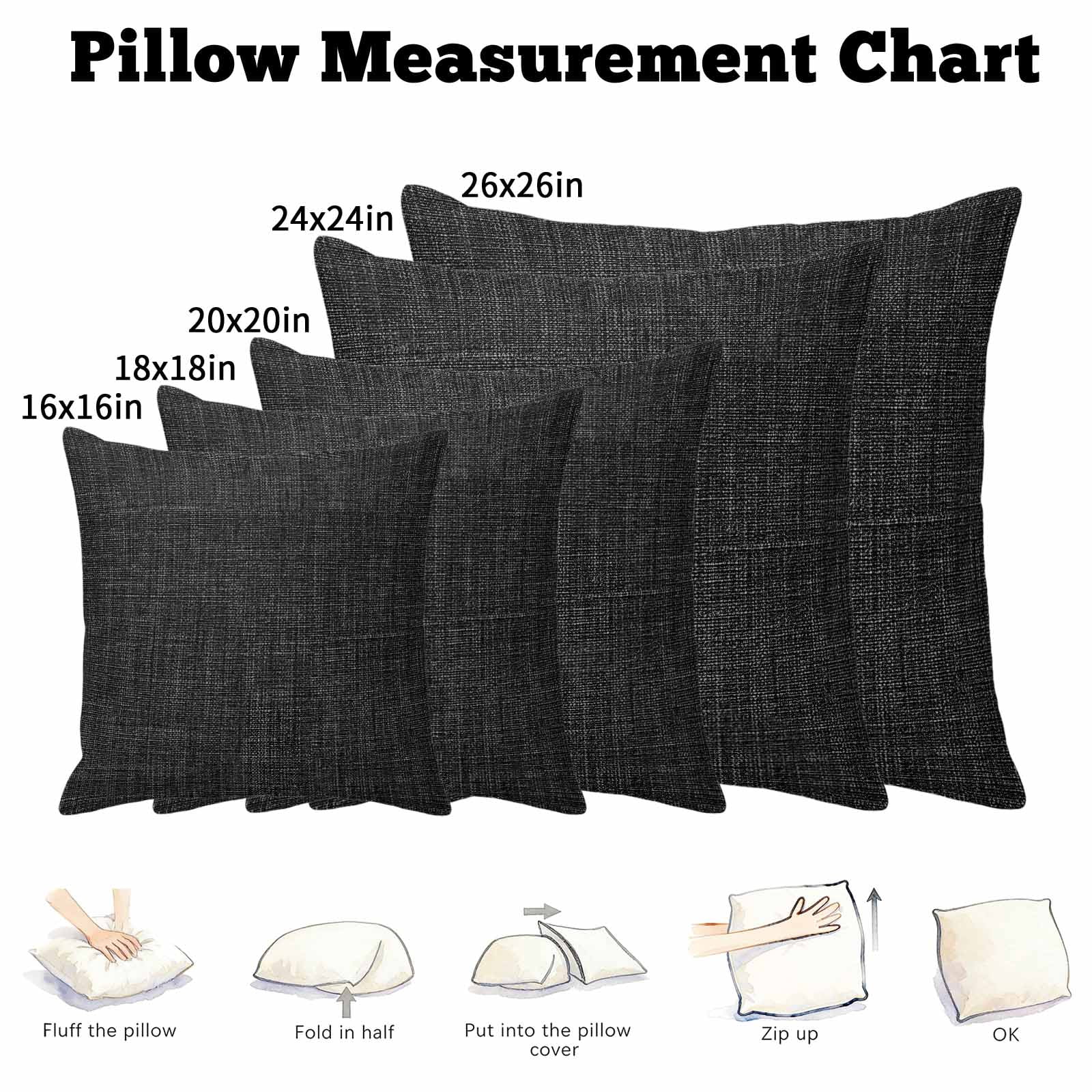 Black Pillow Covers 20x20 Inch, Farmhouse Burlap Solid Black Color Modern Linen Texture Linen Pillowcase with Invisible Zipper, Decorative Throw Pillow Covers Cushion Case for Couch Sofa Bed