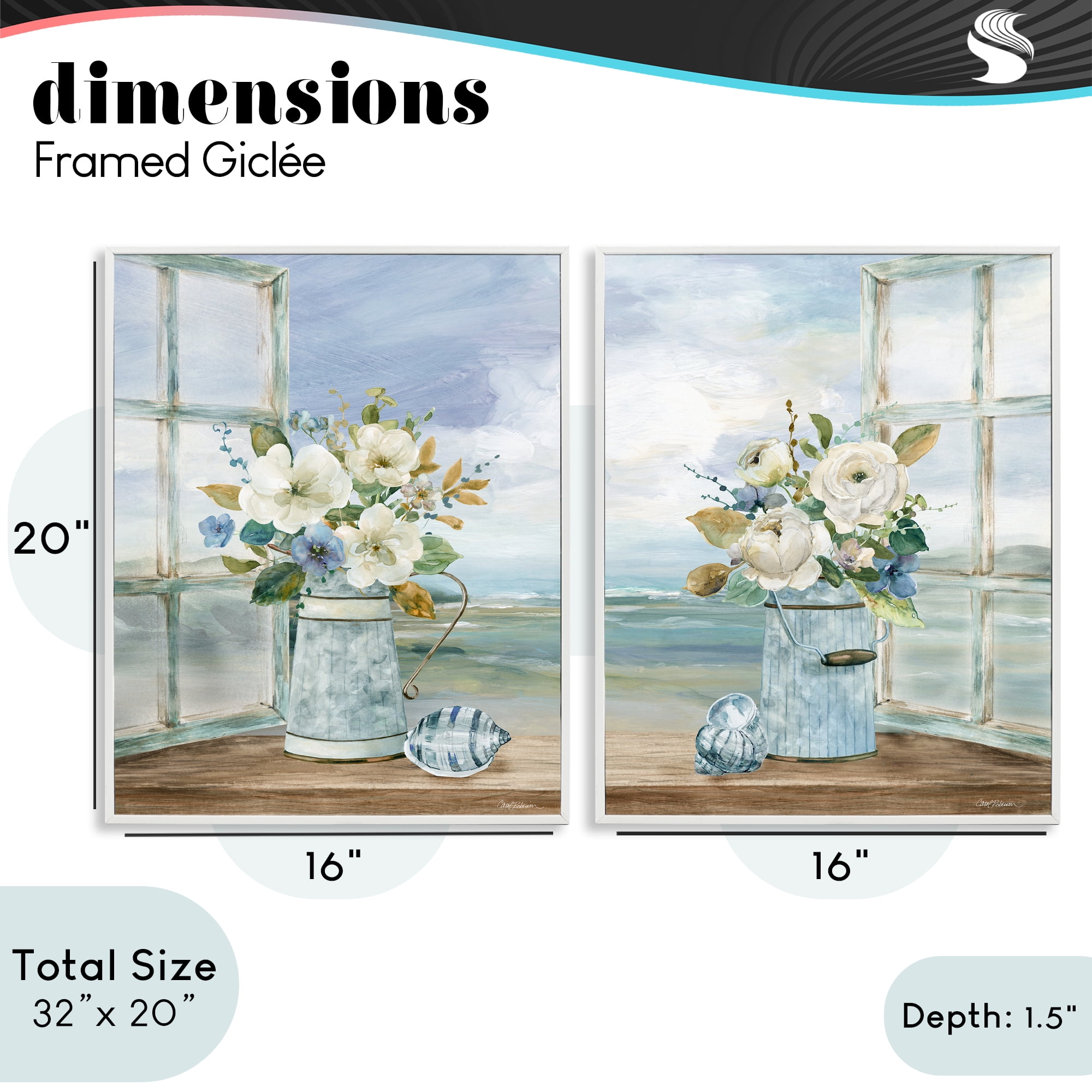 Stupell Industries Seaside Bouquets in Window 2 Piece White Framed Giclee Art Set, design by Carol Robinson