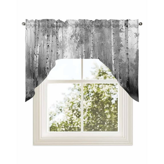 Grey Kitchen Curtains Swag Valance for Windows/Bathroom/Cafe, Modern Oil Painting Art Forest Rod Pocket Drape Panel Swag Curtains Valance for Bedroom/Living Room 56"x36"