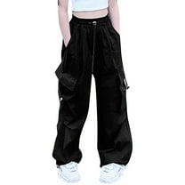 Wangkekeji Cargo Pants For Girls Casual High Waisted Drawstring Loose Fit Pockets Kid Cargo Sweatpants Girls Softball Belt Youth