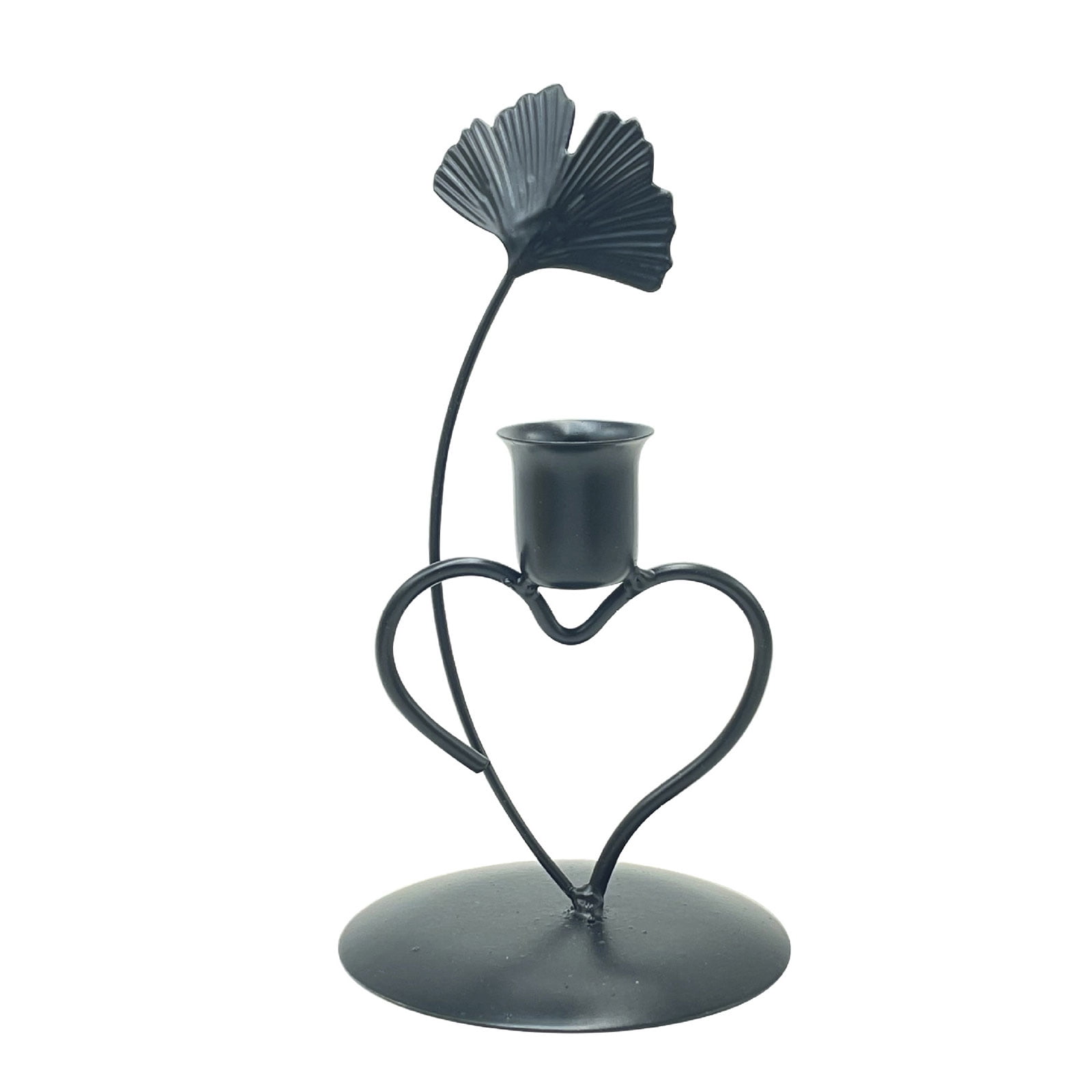 Wrought Iron Ginkgo Leaf Love Heart Candle Holder Metal Candlestick Crafts