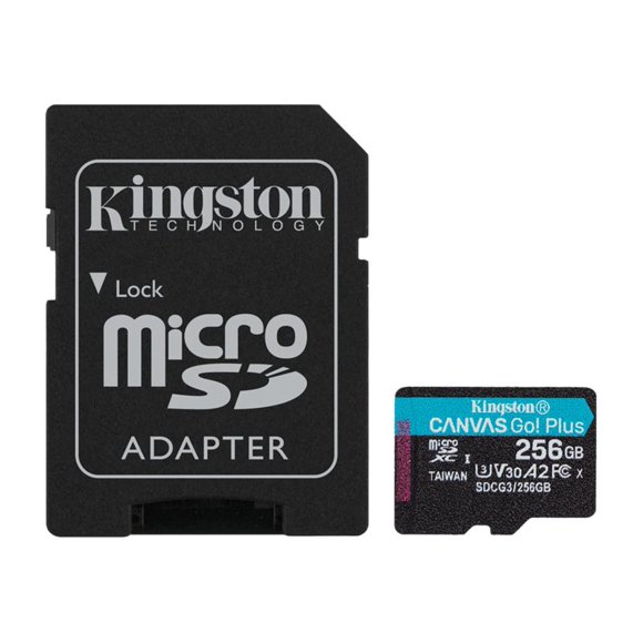 Kingston - Flash memory card (microSDXC to SD adapter included) - 256 GB - A2 / Video Class V30 / UHS-I U3 / Class10 - microSDXC UHS-I
