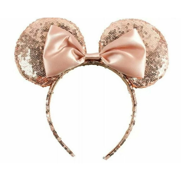 Mouse Ears Rose Gold Flower Headband, Sequin Bows Flower Headwear Hair Accessories for Women Girls Princess Party
