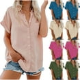 thumbnail image 6 of Moxiu Womens Short Sleeve Shirts V Neck Collared Button Down Shirt Tops with Pockets Summer Dressy Casual Boyfriend Work Blouse 2025 Blue,XXXL, 6 of 6