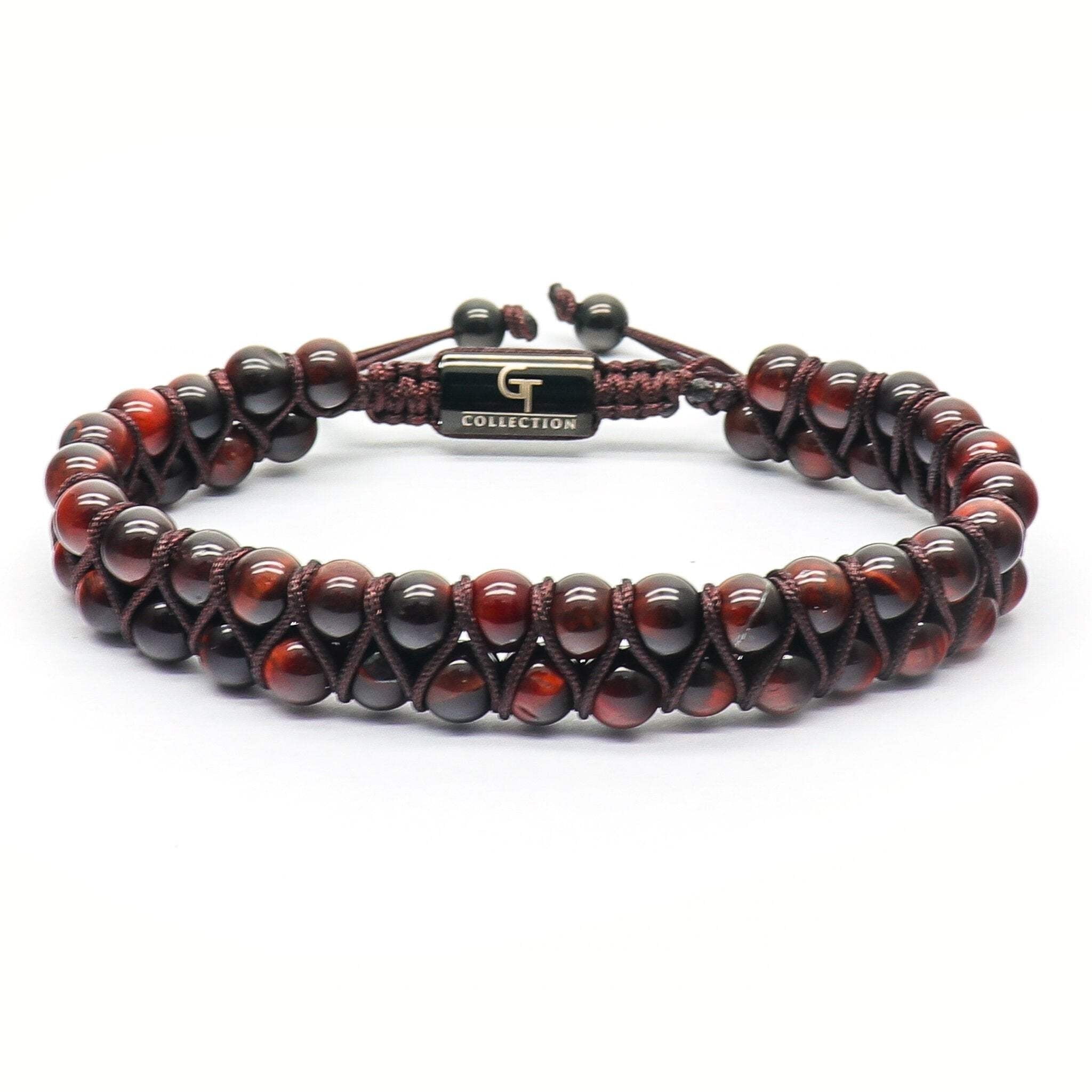 Men's RED TIGER EYE Double Bead Bracelet | Gift for Men | One Size Fits All | Gemstone Adjustable Bracelet