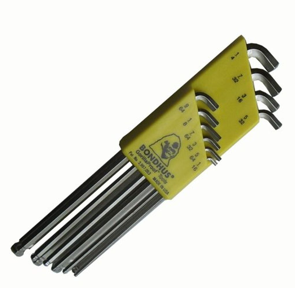BONDHUS 16738 10 Pc. SAE Stubby Ball LShaped Hex Key Set