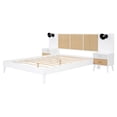 thumbnail image 4 of Queen Bed Frame With Rattan Headboard And 2 Nightstands, Farmhouse Wood Platform Bed With Built-in Lamps And Strong Wood Slats Support, No Box Spring Needed, 4 of 9