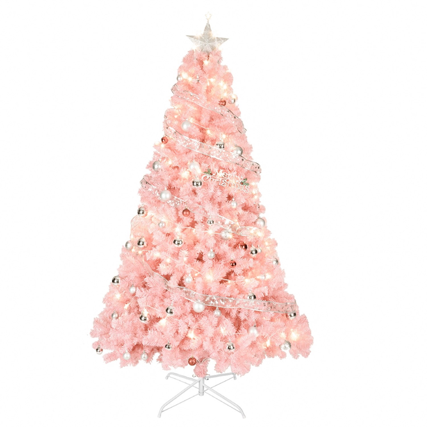 Astoutdoor 6 ft Pink Artificial Christmas Tree with 1000 Branch Tips and Metal Stand